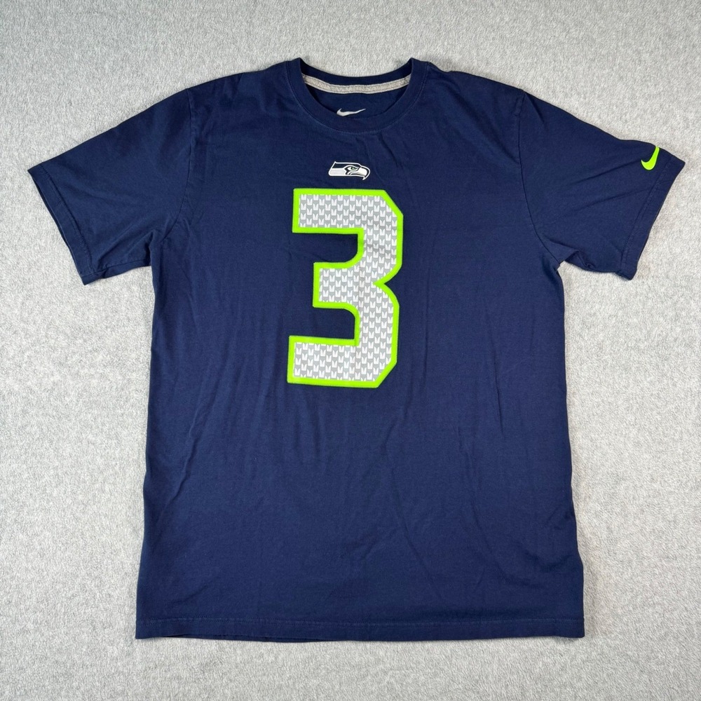 Nike Seattle Seahawks Russell Wilson 3 Navy Blue T-Shirt Regular Fit Mens L